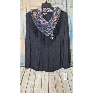 Style And Co Womens L Navy Scarf Bell Long Sleeve